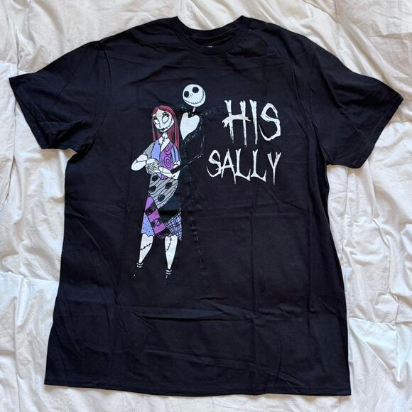 Nightmare before christmas black graphic tee sz L his Sally emo hot topic whimsi - Picture 1 of 8